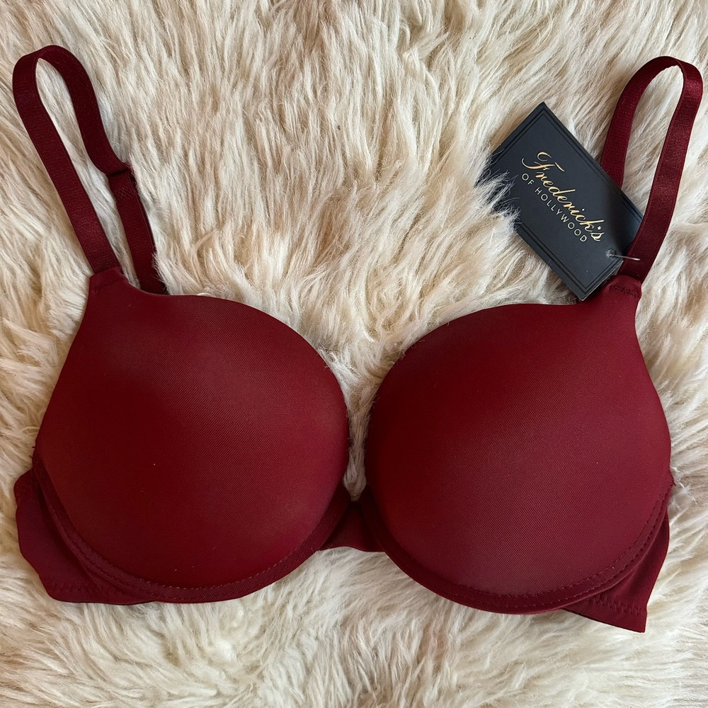 NWT ✨ Fredericks of Hollywood Krystal Mega Push Up Bra 32C Padded Syrah Burgundy